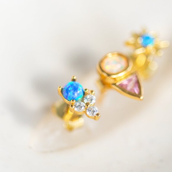 Tiny Stud Earrings Opal and Crystal Stud Earrings Dainty Ear Stack Studs PRETTY - Picture 2 of 15